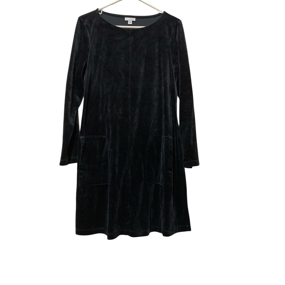Pure Jill J. Jill Black Velvet Long Sleeve Pocket Shift Dress Medium